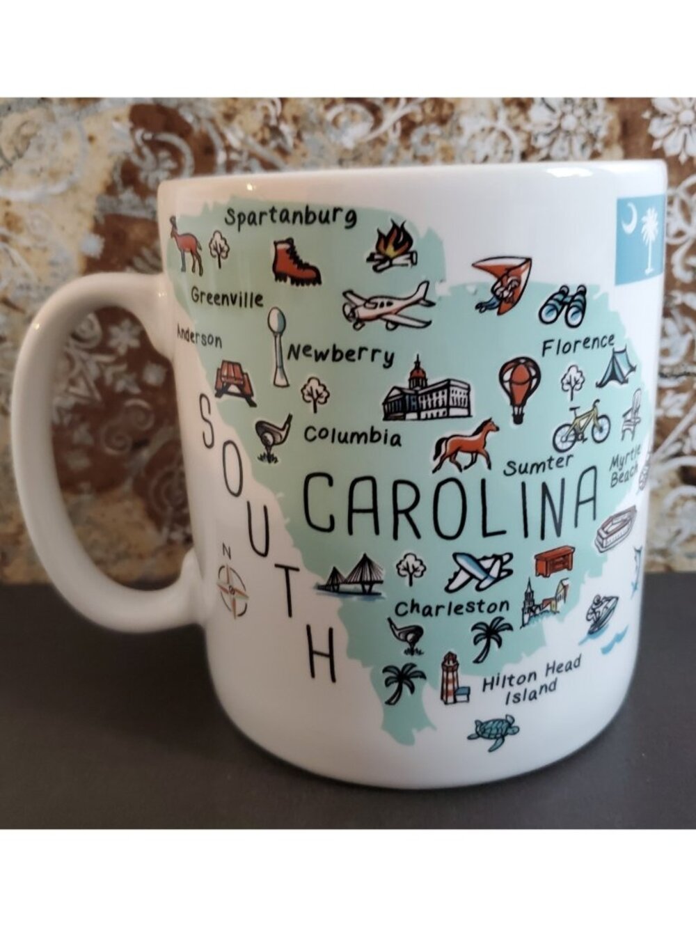 South Carolina Map Coffee Mug Cities Landmarks Charleston Myrtle Beach Souvenir